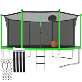 CITYLE Trampoline 12FT 14FT 15FT 16FT 1500LBS Trampoline for Adults Kids Trampolines with Basketball Hoop, Enclosure, Outdoor Heavy Duty Trampoline, Easy to Install & Last Long, 12FT Green