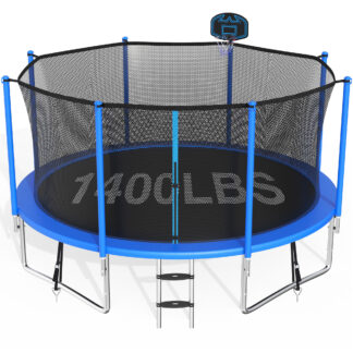 CITYLE Trampoline 12FT 14FT 15FT 16FT 1500LBS Trampoline for Adults Kids Trampolines with Basketball Hoop, Enclosure, Outdoor Heavy Duty Trampoline, Easy to Install & Last Long, 14FT Blue