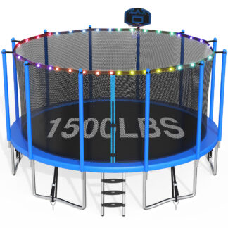 CITYLE Trampoline 16FT Trampoline for Adults and Kids, 1500LBS Outdoor Trampolines with Lights, Basketball Hoop and Enclosure Net, Heavy Duty Trampoline, Easy to Install & Last Long, Birthday Gift