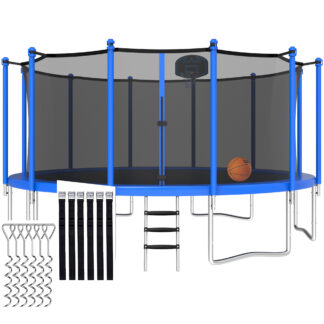 CITYLE Trampoline 16FT 1500LBS Trampoline for Adults and Kids Trampolines with Basketball Hoop, Enclosure, Ladder, Heavy Duty Outdoor Backyard Trampoline, Easy Assembly & Durable ASTM Approved, Blue