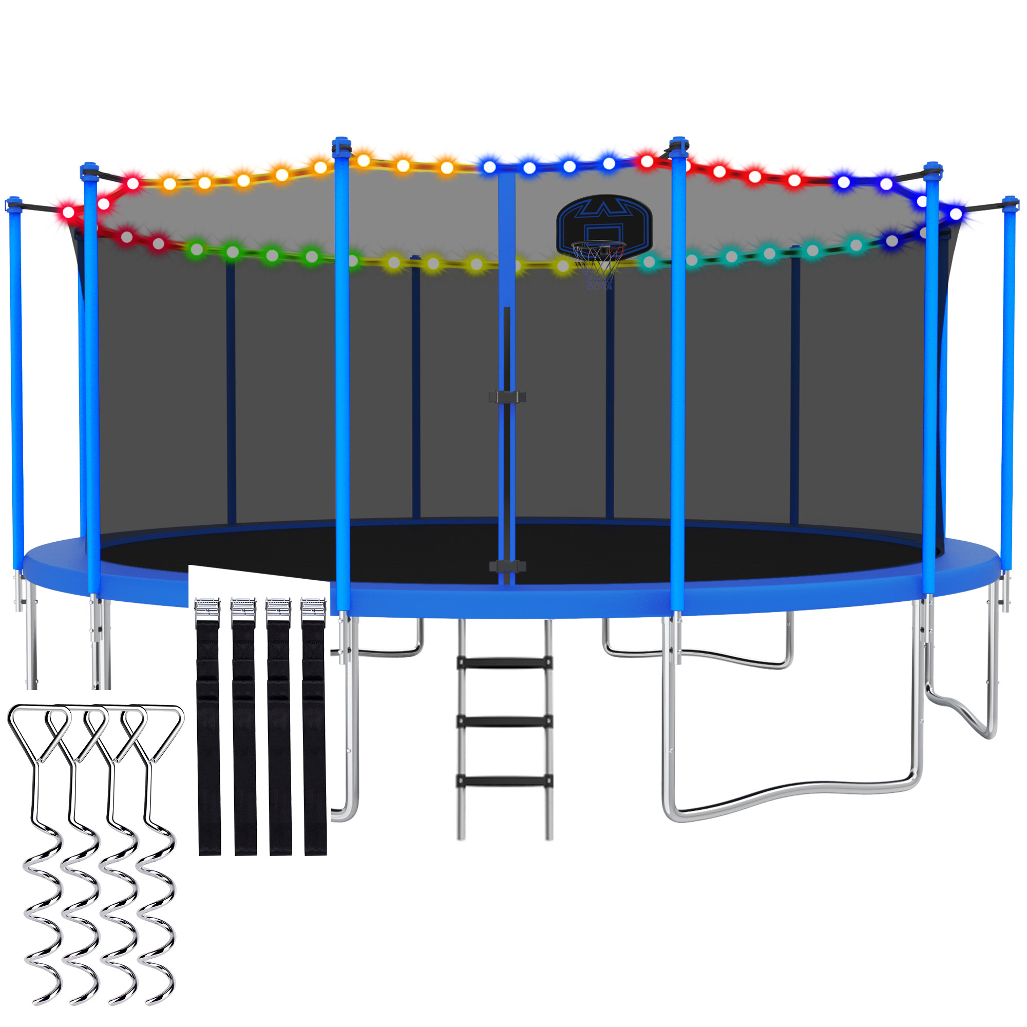 CITYLE Trampoline 15FT 1500LBS Trampoline for Adults and Kids Trampolines with Basketball Hoop, Enclosure, Ladder, Heavy Duty Outdoor Backyard Trampoline, Easy Assembly & Durable ASTM Approved, 15FT Blue with Lights
