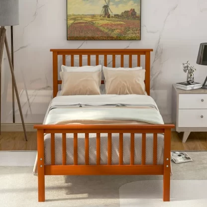 CITYLE Twin Platform Bed with Headboard and Footboard, Wood Twin Bed for for Kids, Teens Adults, Single Bed Frame Wood Slats Support, Easy Assembly, Rustic Style, Walnut
