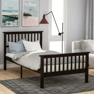CITYLE Twin Platform Bed with Headboard and Footboard, Wood Twin Bed for for Kids, Teens Adults, Single Bed Frame Wood Slats Support, Easy Assembly, Rustic Style, Espresso