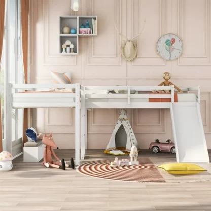 CITYLE Kids Twin Size Loft Bed with Ladder, Slide and Safety Guard Rails, White