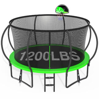 CITYLE 12FT Trampoline with Enclosure Net, Outdoor Trampoline for Kids and Adults, 1200LBS Trampoline with Basketball Hoop, Galvanized Steel Heavy Duty Trampolines with Wind Stakes, Xmas Gift
