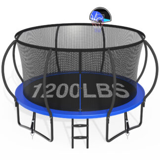 CITYLE 12FT Trampoline with Enclosure Net, Outdoor Trampoline for Kids and Adults, 1200LBS Trampoline with Basketball Hoop, Galvanized Steel Heavy Duty Trampolines with Wind Stakes, Xmas Gift