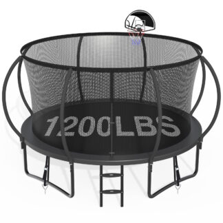 CITYLE 12FT Trampoline with Enclosure Net, Outdoor Trampoline for Kids and Adults, 1200LBS Trampoline with Basketball Hoop, Galvanized Steel Heavy Duty Trampolines with Wind Stakes, Xmas Gift