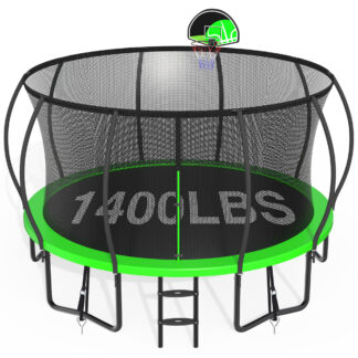 CITYLE 14FT Trampoline with Enclosure Net, Outdoor Trampoline for Kids and Adults, 1400LBS Trampoline with Basketball Hoop, Galvanized Steel Heavy Duty Trampolines with Wind Stakes, Xmas Gift