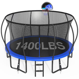 CITYLE 14FT Trampoline with Enclosure Net, Outdoor Trampoline for Kids and Adults, 1400LBS Trampoline with Basketball Hoop, Galvanized Steel Heavy Duty Trampolines with Wind Stakes, Xmas Gift