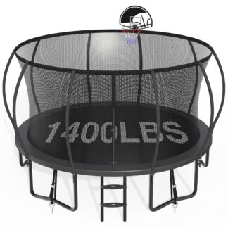 CITYLE 14FT Trampoline with Enclosure Net, Outdoor Trampoline for Kids and Adults, 1400LBS Trampoline with Basketball Hoop, Galvanized Steel Heavy Duty Trampolines with Wind Stakes, Xmas Gift