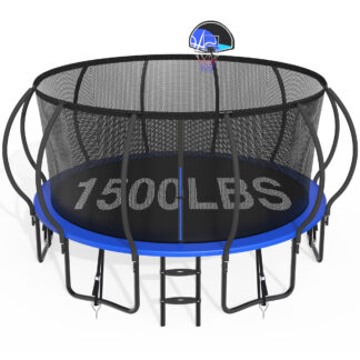 CITYLE 15FT Trampoline with Enclosure Net, Outdoor Trampoline for Kids and Adults, 1500LBS Trampoline with Basketball Hoop, Galvanized Steel Heavy Duty Trampolines with Wind Stakes, Xmas Gift