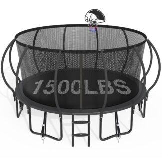 CITYLE 15FT Trampoline with Enclosure Net, Outdoor Trampoline for Kids and Adults, 1500LBS Trampoline with Basketball Hoop, Galvanized Steel Heavy Duty Trampolines with Wind Stakes, Xmas Gift