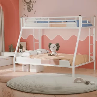 CITYLE Twin over Full Size Bunk Bed for Teen and Adults, Heavy Duty Metal Bunk Bed with 2 Bulit-in Side Ladders, Under Bed Storage, Noise Free, Easy Assembly, White