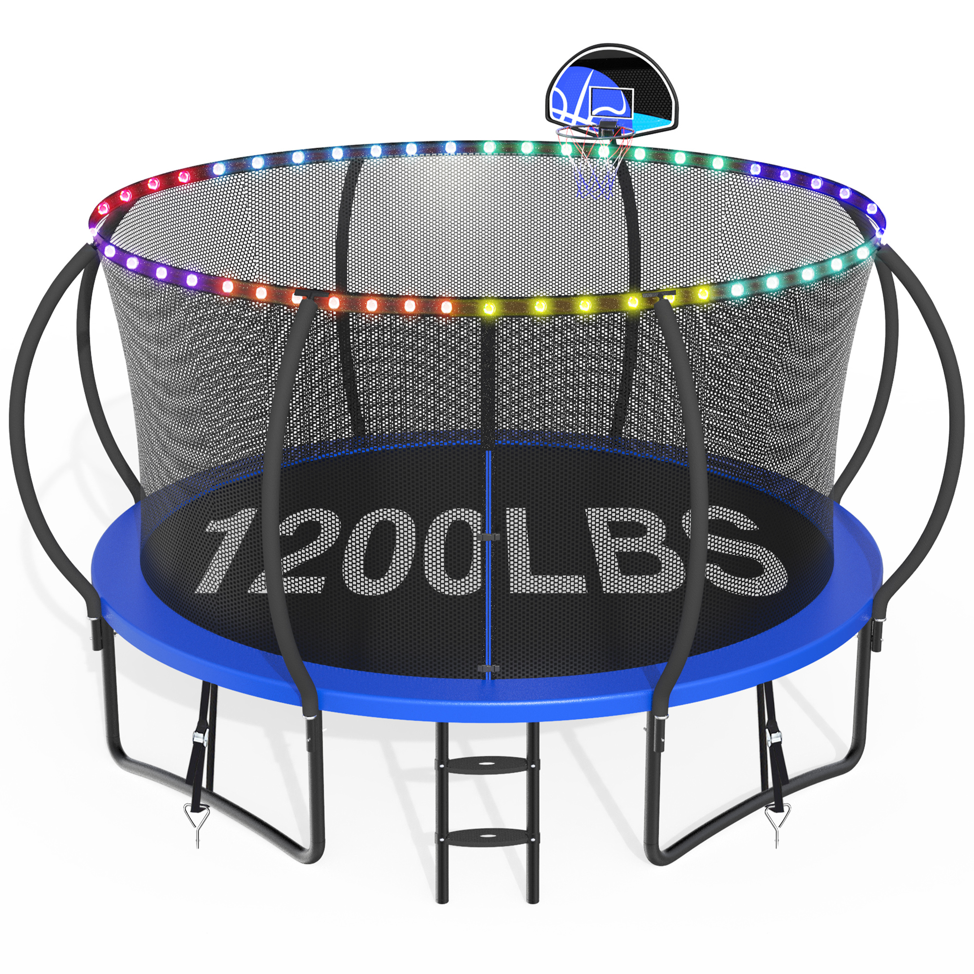 CITYLE Trampoline 1500LBS 12 14 15 16 FT Trampoline for Kids and Adults with Lights, 12FT Trampoline with Enclosure Net, Basketball Hoop, Wind Stakes, Heavy Duty Trampolines Outdoor, Blue