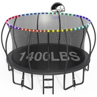CITYLE Trampoline 1500LBS 12 14 15 16 FT Trampoline for Kids and Adults with Lights, 14FT Trampoline with Enclosure Net, Basketball Hoop, Wind Stakes, Heavy Duty Trampolines Outdoor
