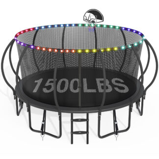 CITYLE Trampoline 1500LBS 12 14 15 16 FT Trampoline for Kids and Adults with Lights, 15FT Trampoline with Enclosure Net, Basketball Hoop, Wind Stakes, Heavy Duty Trampolines Outdoor