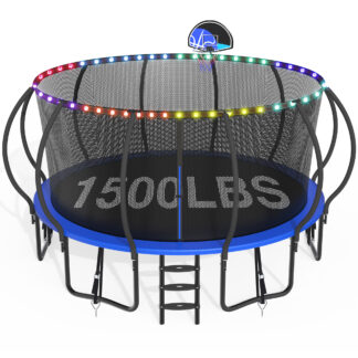 CITYLE Trampoline 1500LBS 12 14 15 16 FT Trampoline for Kids and Adults with Lights, 16FT Trampoline with Enclosure Net, Basketball Hoop, Wind Stakes, Heavy Duty Trampolines Outdoor, Blue