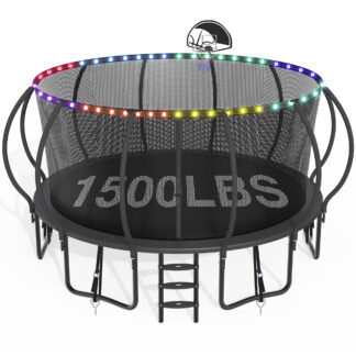 CITYLE Trampoline 1500LBS 12 14 15 16 FT Trampoline for Kids and Adults with Lights, 16FT Trampoline with Enclosure Net, Basketball Hoop, Wind Stakes, Heavy Duty Trampolines Outdoor