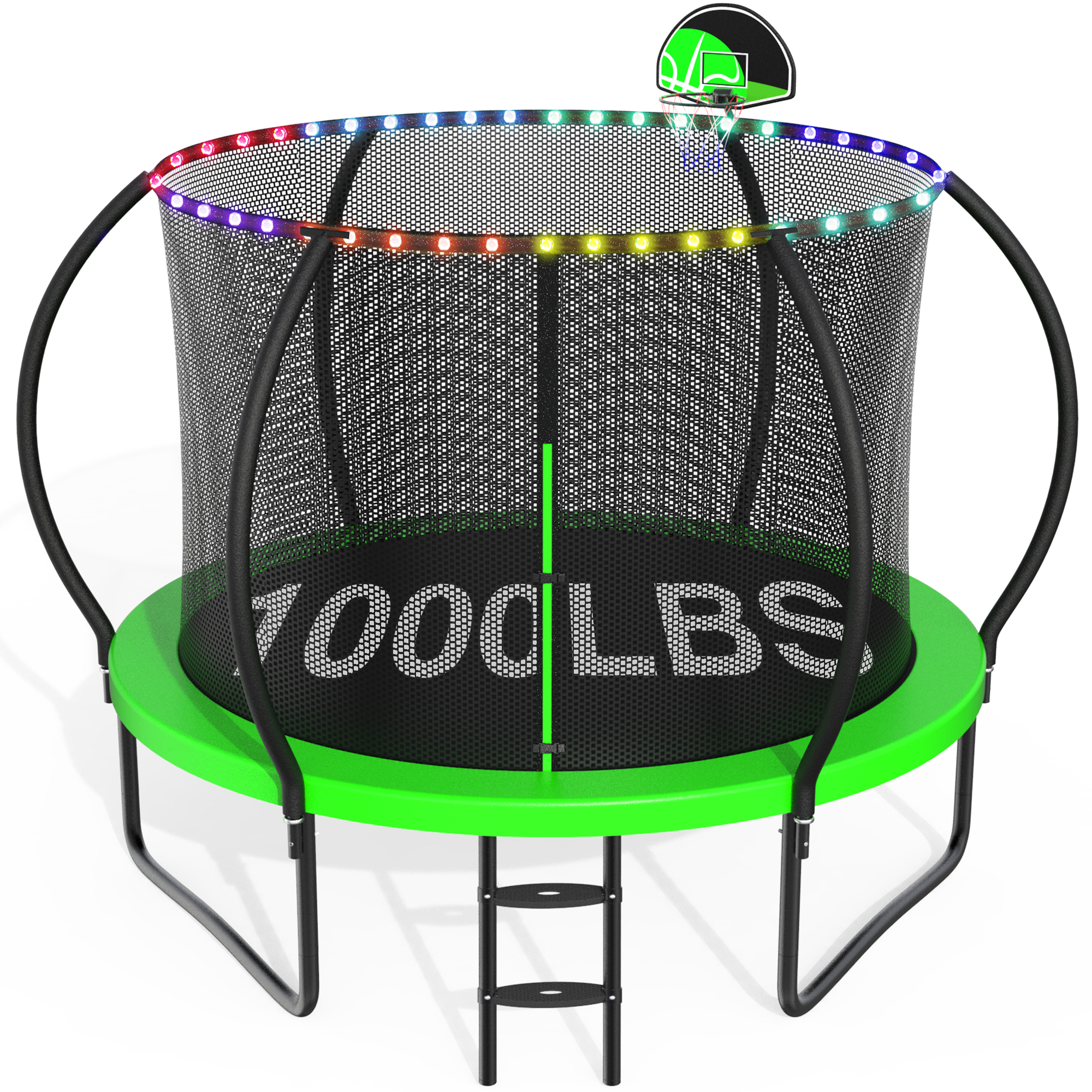 CITYLE 10FT Trampoline with Enclosure Net and Lights, Outdoor Trampoline for Kids and Adults, 1000LBS Trampoline with Basketball Hoop, Galvanized Steel Heavy Duty Trampolines with Wind Stakes, Green