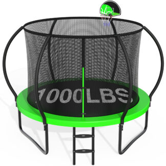 CITYLE Trampoline 10FT 1000LBS Trampoline for Adults Kids Trampolines with Basketball Hoop, Enclosure, Outdoor Heavy Duty Trampoline, Easy to Install & Last Long,Blue