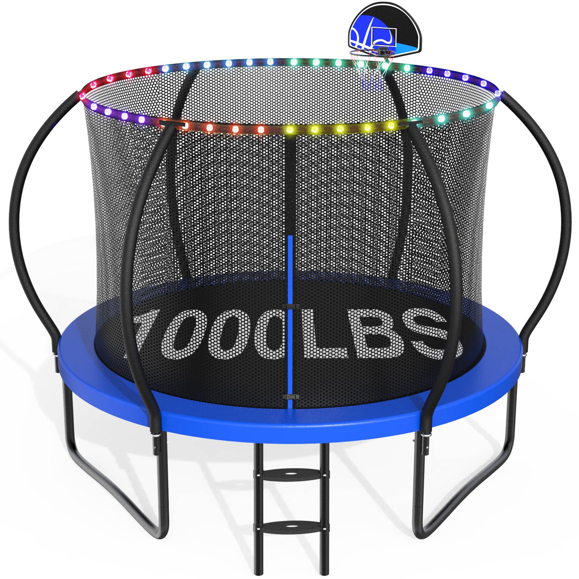 CITYLE 10FT Trampoline with Enclosure Net and Lights, Outdoor Trampoline for Kids and Adults, 1000LBS Trampoline with Basketball Hoop, Galvanized Steel Heavy Duty Trampolines with Wind Stakes,Blue