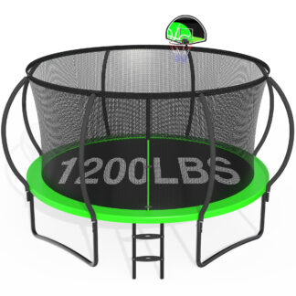 CITYLE 12FT Trampoline with Enclosure Net, Outdoor Trampoline for Kids and Adults, 1200LBS Trampoline with Basketball Hoop, Galvanized Steel Heavy Duty Trampolines with Wind Stakes, Xmas Gift