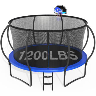 CITYLE 12FT Trampoline with Enclosure Net, Outdoor Trampoline for Kids and Adults, 1200LBS Trampoline with Basketball Hoop, Galvanized Steel Heavy Duty Trampolines with Wind Stakes, Xmas Gift