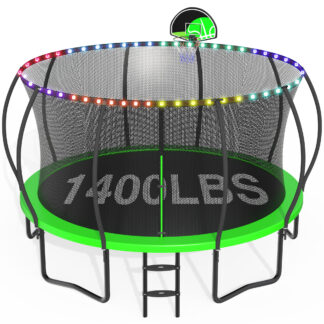 CITYLE Trampoline 1500LBS 12 14 15 16 FT Trampoline for Kids and Adults with Lights, 14FT Trampoline with Enclosure Net, Basketball Hoop, Wind Stakes, Heavy Duty Trampolines Outdoor