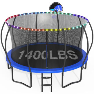 CITYLE Trampoline 1500LBS 12 14 15 16 FT Trampoline for Kids and Adults with Lights, 14FT Trampoline with Enclosure Net, Basketball Hoop, Wind Stakes, Heavy Duty Trampolines Outdoor