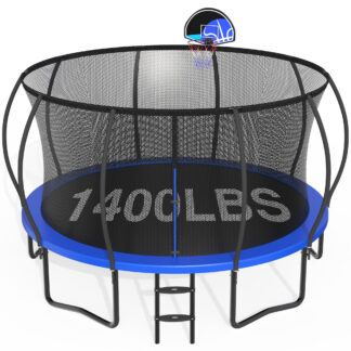 CITYLE 14FT Trampoline with Enclosure Net, Outdoor Trampoline for Kids and Adults, 1400LBS Trampoline with Basketball Hoop, Galvanized Steel Heavy Duty Trampolines with Wind Stakes, Xmas Gift