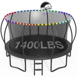 CITYLE Trampoline 1500LBS 12 14 15 16 FT Trampoline for Kids and Adults with Lights, 14FT Trampoline with Enclosure Net, Basketball Hoop, Wind Stakes, Heavy Duty Trampolines Outdoor