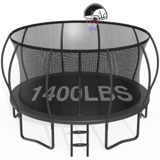CITYLE 14FT Trampoline with Enclosure Net, Outdoor Trampoline for Kids and Adults, 1400LBS Trampoline with Basketball Hoop, Galvanized Steel Heavy Duty Trampolines with Wind Stakes, Xmas Gift