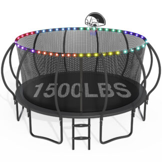 CITYLE Trampoline 1500LBS 12 14 15 16 FT Trampoline for Kids and Adults with Lights, 15FT Trampoline with Enclosure Net, Basketball Hoop, Wind Stakes, Heavy Duty Trampolines Outdoor