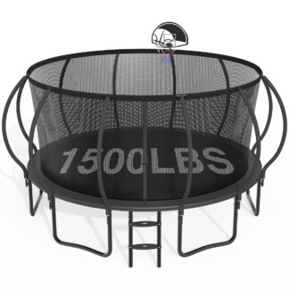 CITYLE 15FT Trampoline with Enclosure Net, Outdoor Trampoline for Kids and Adults, 1500LBS Trampoline with Basketball Hoop, Galvanized Steel Heavy Duty Trampolines with Wind Stakes, Xmas Gift