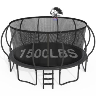 CITYLE 16FT Trampoline with Enclosure Net, Outdoor Trampoline for Kids and Adults, 1500LBS Trampoline with Basketball Hoop, Galvanized Steel Heavy Duty Trampolines with Wind Stakes, Xmas Gift