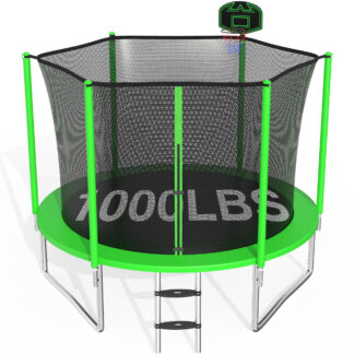 CITYLE Trampoline 10FT for Kids and Adults 1000LBS Weight Capacity, Heavy Duty Outdoor Trampolines with Basketball Hoop and Enclosure Net for Backyard, Birthday Gift