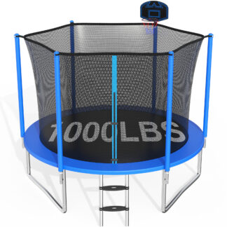 CITYLE Trampoline 10FT for Kids and Adults 1000LBS Weight Capacity, Heavy Duty Outdoor Trampolines with Basketball Hoop and Enclosure Net for Backyard, Birthday Gift