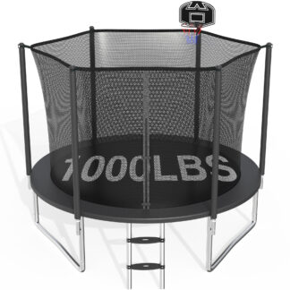 CITYLE Trampoline 10FT for Kids and Adults 1000LBS Weight Capacity, Heavy Duty Outdoor Trampolines with Basketball Hoop and Enclosure Net for Backyard, Birthday Gift