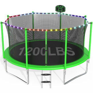 CITYLE Trampoline 12FT Trampoline for Adults and Kids, 1200LBS Outdoor Trampolines with Lights, Basketball Hoop and Enclosure Net, Heavy Duty Trampoline, Easy to Install & Last Long, Birthday Gift
