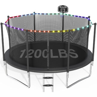 CITYLE Trampoline 12FT Trampoline for Adults and Kids, 1200LBS Outdoor Trampolines with Lights, Basketball Hoop and Enclosure Net, Heavy Duty Trampoline, Easy to Install & Last Long, Birthday Gift