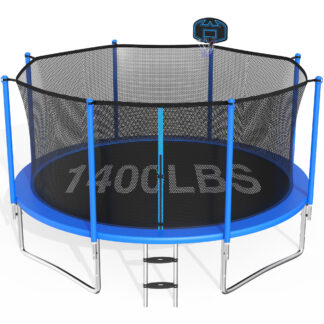 CITYLE Trampoline 12FT 14FT 15FT 16FT 1500LBS Trampoline for Adults Kids Trampolines with Basketball Hoop, Enclosure, Outdoor Heavy Duty Trampoline, Easy to Install & Last Long, 14FT Blue