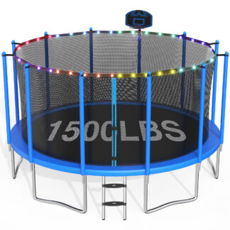 CITYLE Trampoline 15FT 1500LBS for Adults and Kids, Outdoor Trampolines with Basketball Hoop, Enclosure Net, Lights, Heavy Duty Trampoline for Backyard, Easy to Install & Last Long