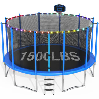 CITYLE Trampoline 16FT Trampoline for Adults and Kids, 1500LBS Outdoor Trampolines with Lights, Basketball Hoop and Enclosure Net, Heavy Duty Trampoline, Easy to Install & Last Long, Birthday Gift