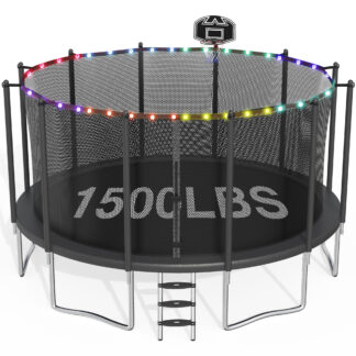 CITYLE Trampoline 16FT Trampoline for Adults and Kids, 1500LBS Outdoor Trampolines with Lights, Basketball Hoop and Enclosure Net, Heavy Duty Trampoline, Easy to Install & Last Long, Birthday Gift